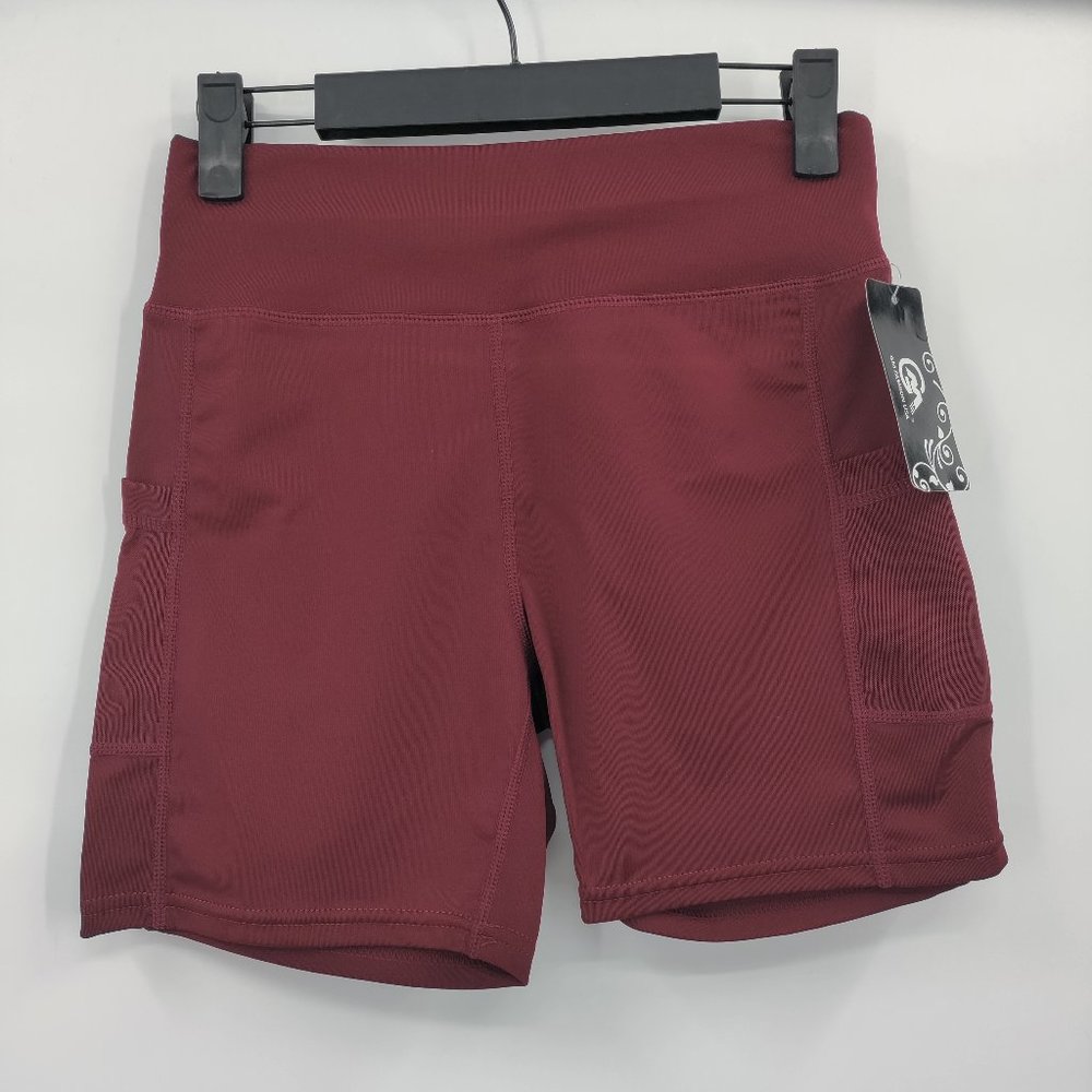 GM FASHION USA Women's High Waist Biker Shorts Maroon Small/Medium
